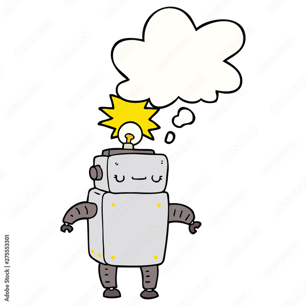 Obraz premium cartoon robot and thought bubble