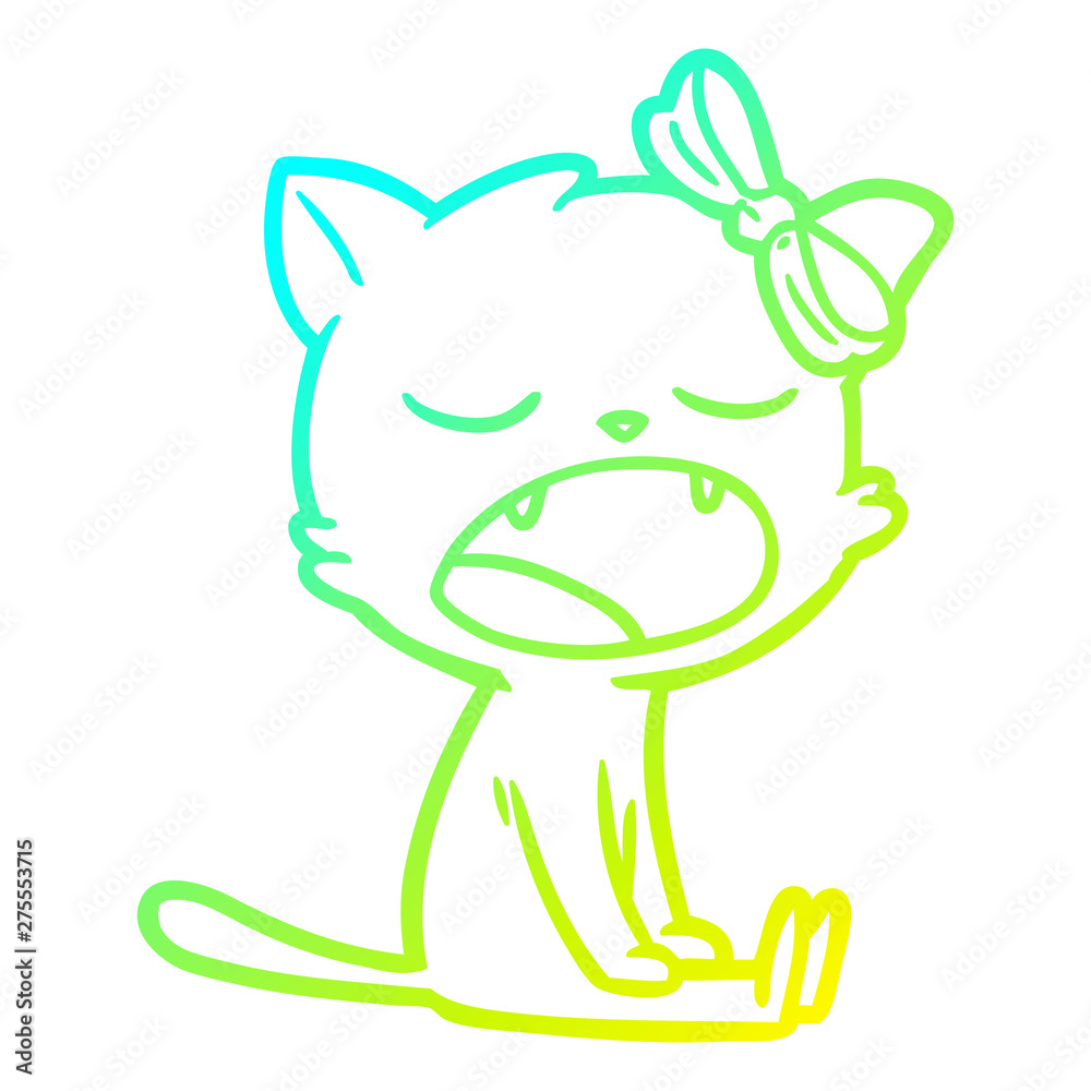 cold gradient line drawing cartoon yawning cat cold gradient line drawing cartoon yawning cat