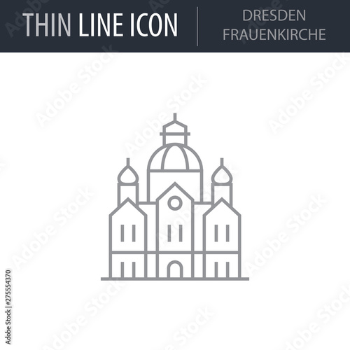 Symbol of Dresden Frauenkirche. Thin line Icon of Landmark Set. Stroke Pictogram Graphic for Web Design. Quality Outline Vector Symbol Concept. Premium Mono Linear Beautiful Plain Laconic Logo