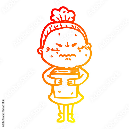 warm gradient line drawing cartoon annoyed old lady