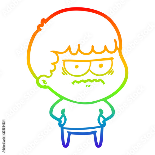 rainbow gradient line drawing cartoon annoyed man