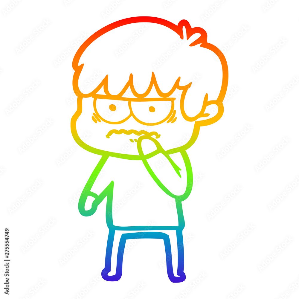 rainbow gradient line drawing annoyed cartoon boy