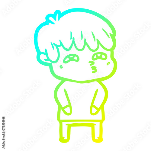 cold gradient line drawing cartoon curious man