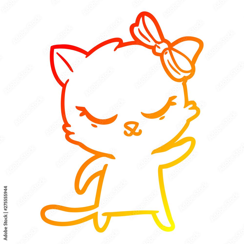 warm gradient line drawing cute cartoon cat with bow warm gradient line drawing cute cartoon cat with bow