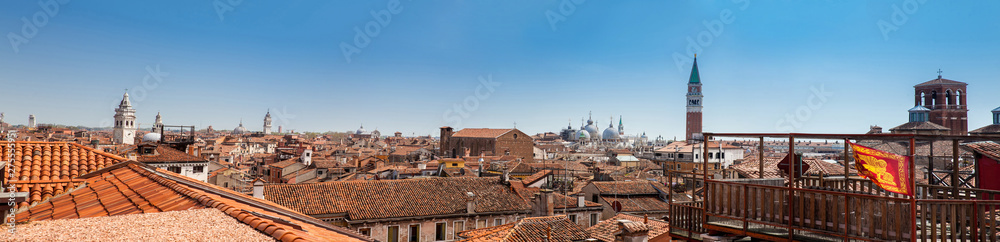 Panoramic view of the Venice city rooftops in a sunny day