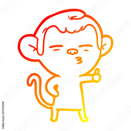 warm gradient line drawing cartoon suspicious monkey