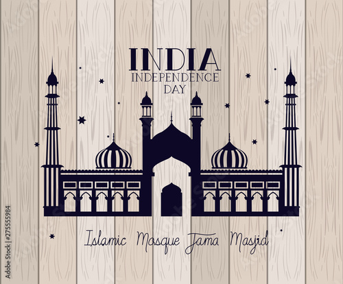 indian jama masjid temple with wooden background