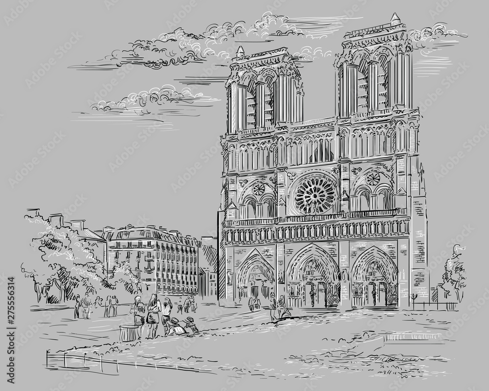 Grey vector hand drawing Paris 2