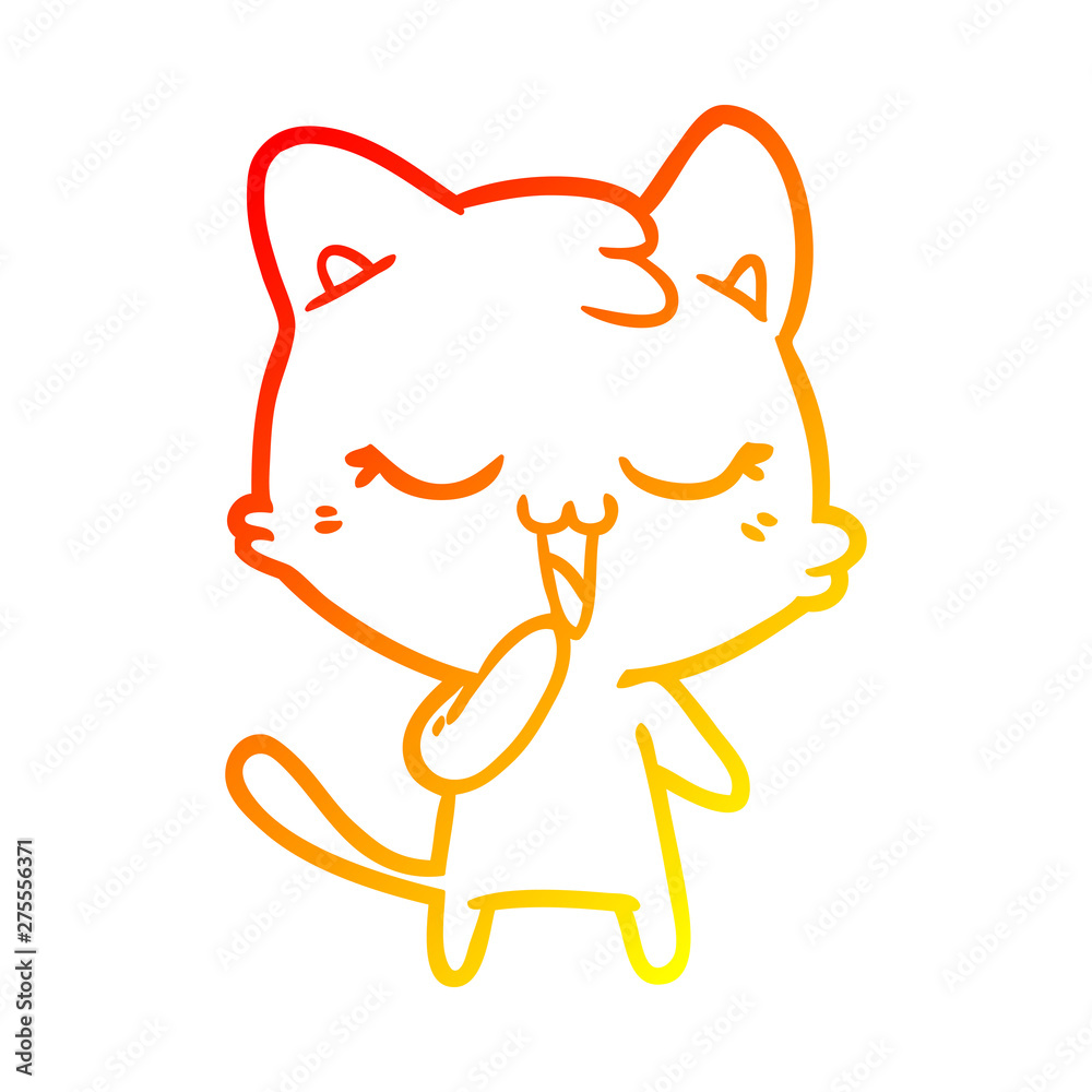 Fototapeta premium warm gradient line drawing happy cartoon cat