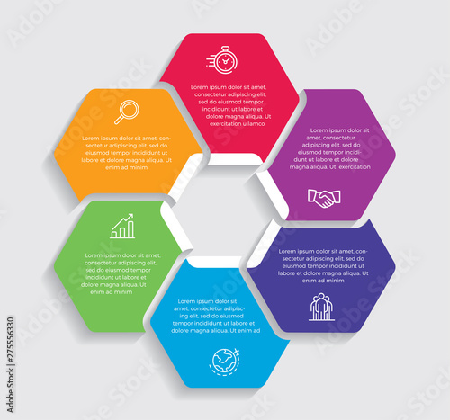 Infographic design vector and marketing icons can be used for workflow layout, diagram, annual report, web design.  Business concept with 6 options, steps or processes. - Vector 