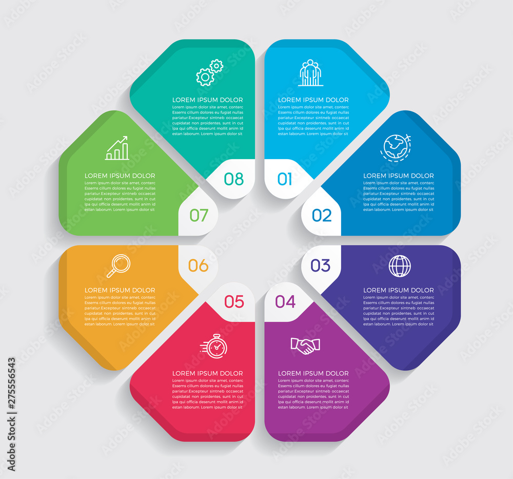 Infographic design vector and marketing icons can be used for workflow layout, diagram, annual report, web design. Business concept with 8 options, steps or processes. - Vector Infographic design vector and marketing icons can be used for workflow layout, diagram, annual report, web design. Business concept with 8 options, steps or processes. - Vector