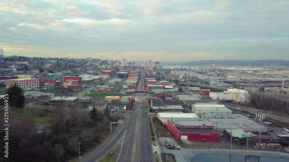 Aerial shot pulling up and away from Tacoma, Washington Aerial shot pulling up and away from Tacoma, Washington