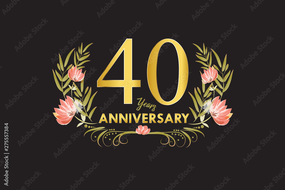 40 Years anniversary gold watercolor wreath vector Stock Vector | Adobe ...