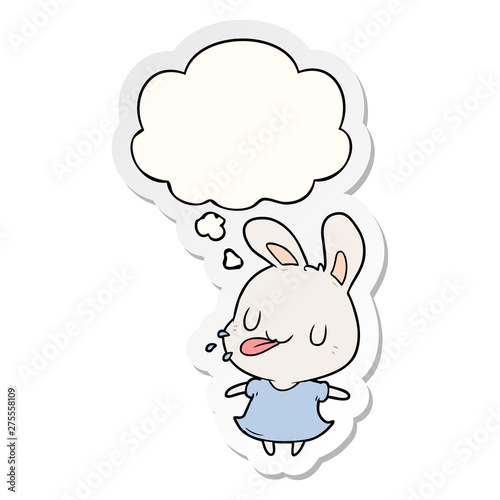 cartoon rabbit and thought bubble as a printed sticker