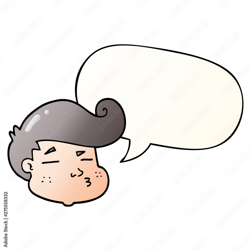 cartoon boy's face and speech bubble in smooth gradient style