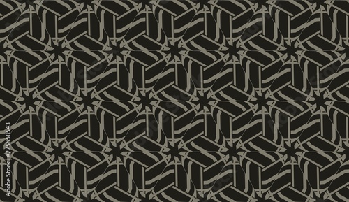 For interior wallpaper, smart design, fashion print.Vector seamless illustration with pattern in triangles style. Dark black color.