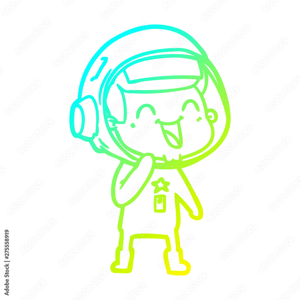 cold gradient line drawing happy cartoon astronaut