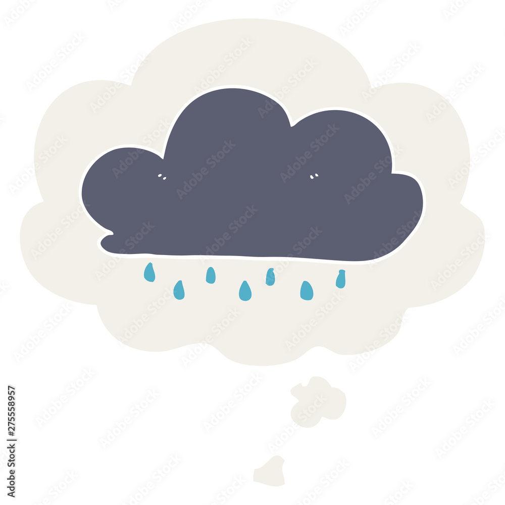 cartoon rain cloud and thought bubble in retro style cartoon rain cloud and thought bubble in retro style
