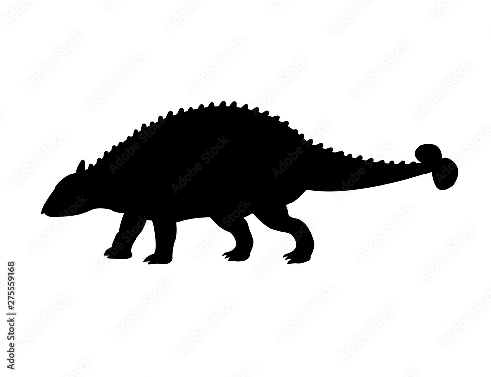 Fototapeta premium Vector flat black silhouette of ankylosaurus isolated on white
