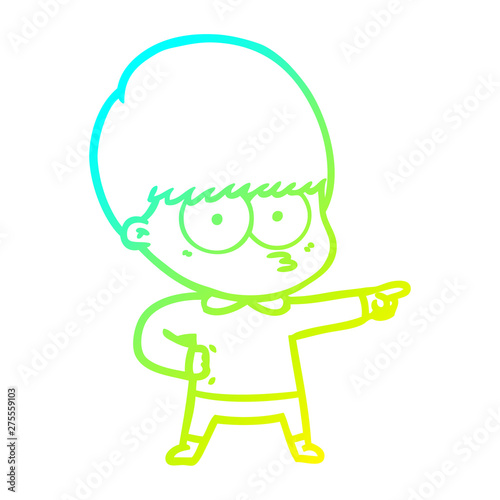 cold gradient line drawing nervous cartoon boy pointing