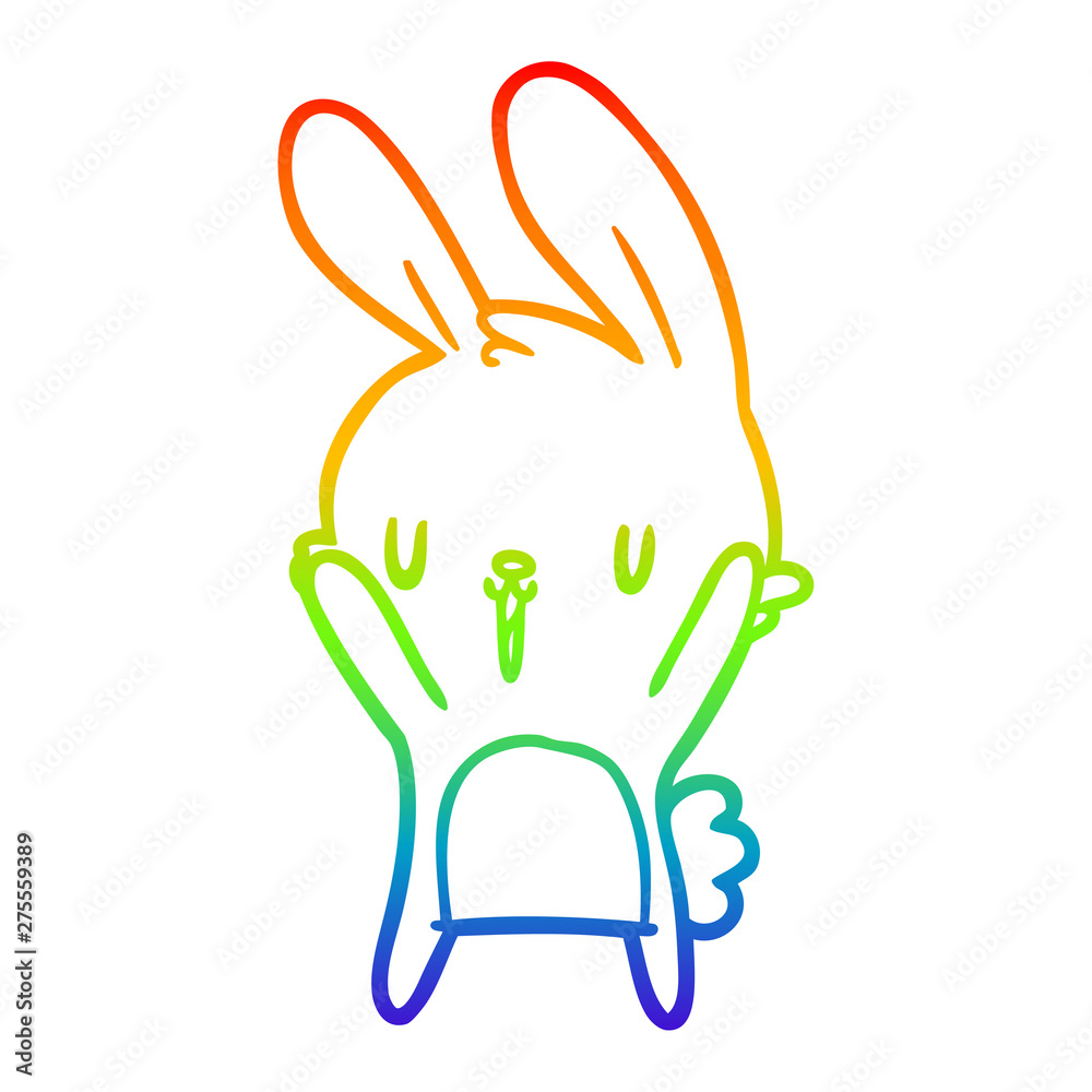 Obraz premium rainbow gradient line drawing cute cartoon rabbit