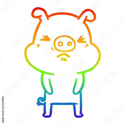 rainbow gradient line drawing cartoon grumpy pig