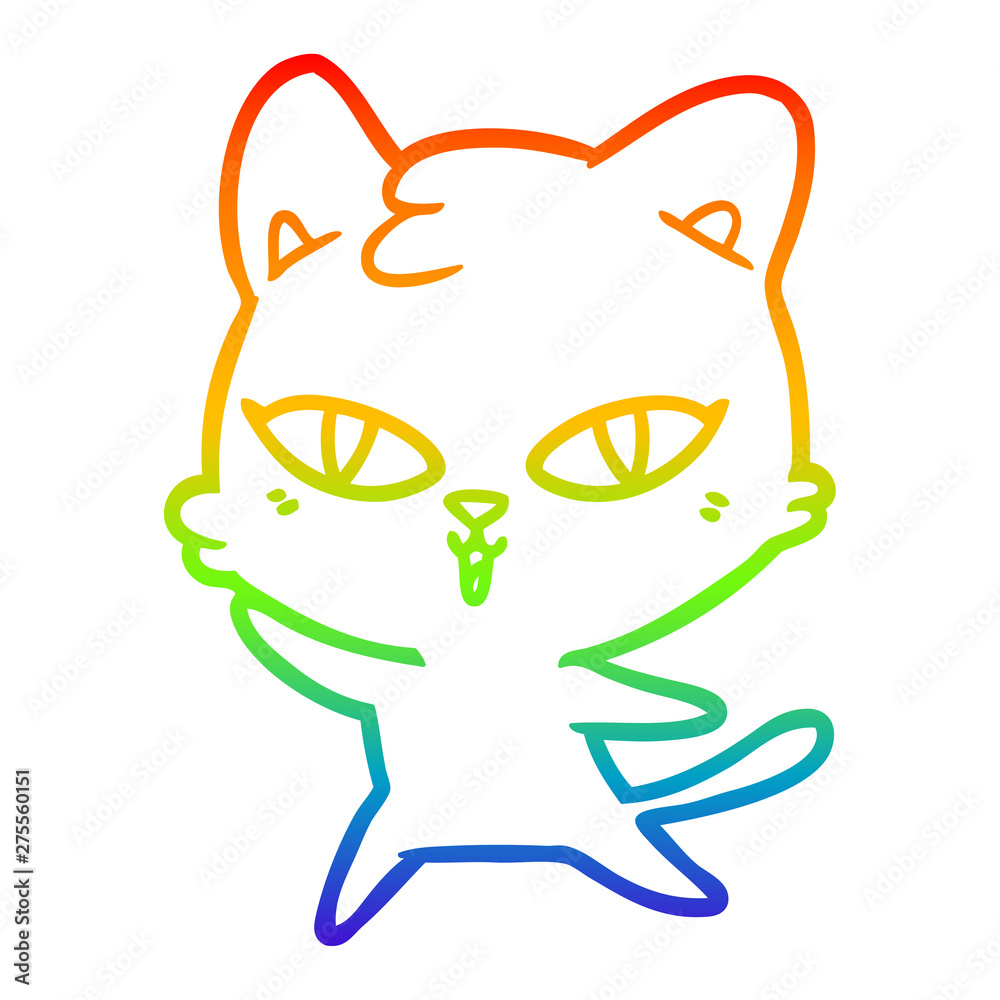 Obraz premium rainbow gradient line drawing cartoon cat
