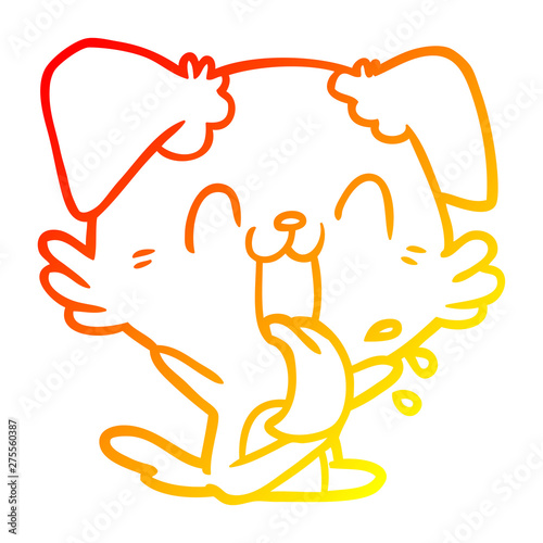 warm gradient line drawing cartoon panting dog sitting