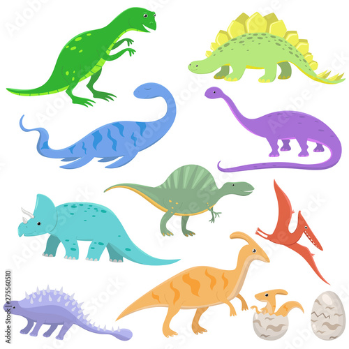 Set of color dinosaurs in cartoon style. Vector illustration isolated on white background.