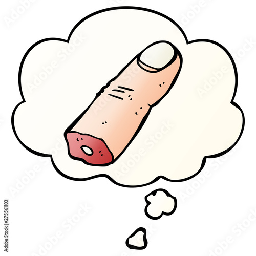 cartoon severed finger and thought bubble in smooth gradient style