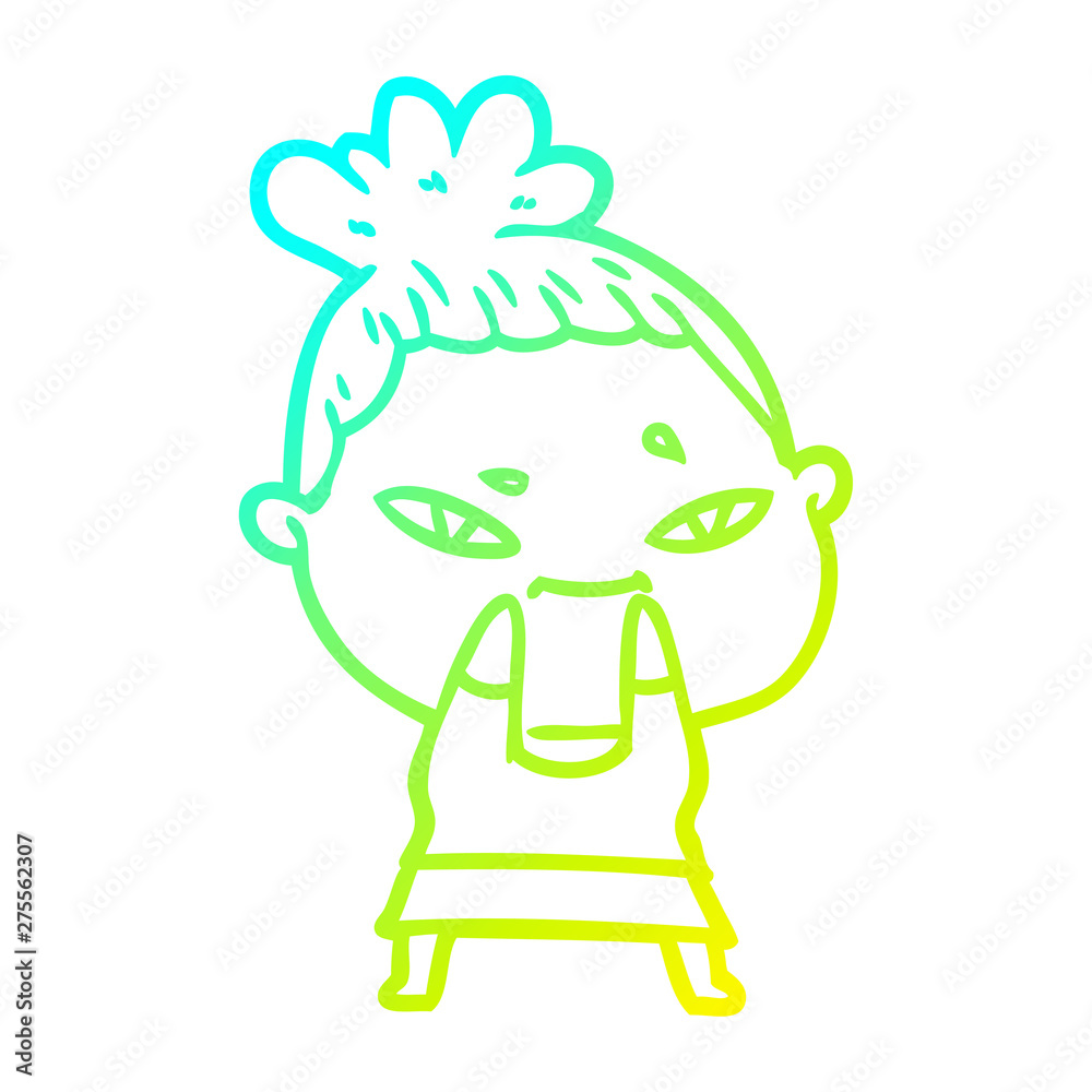 Fototapeta premium cold gradient line drawing cartoon woman