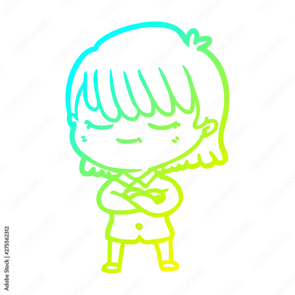 Obraz premium cold gradient line drawing cartoon woman