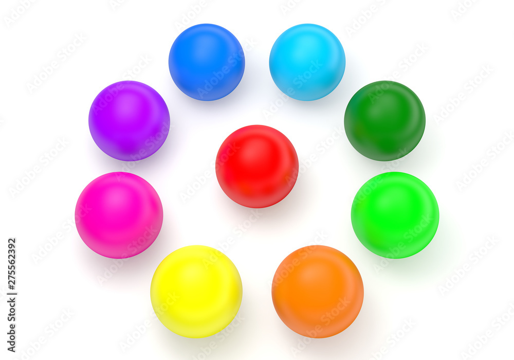 Collection of colorful glossy spheres isolated on white background 3D rendering