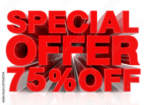 SPECIAL OFFER 75  OFF word on white background 3D rendering