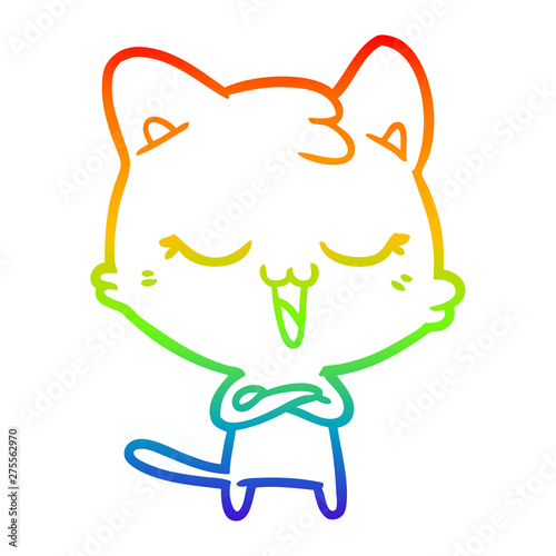 rainbow gradient line drawing happy cartoon cat