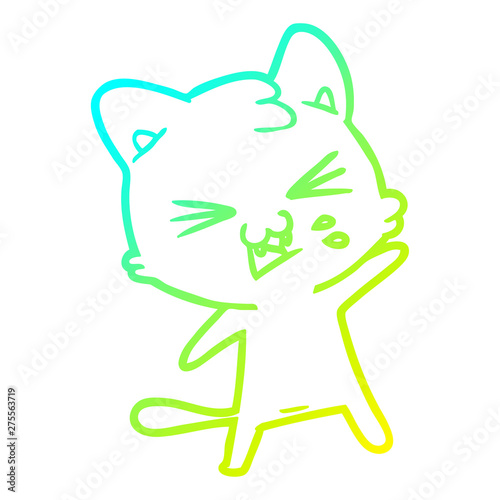 cold gradient line drawing cartoon cat hissing
