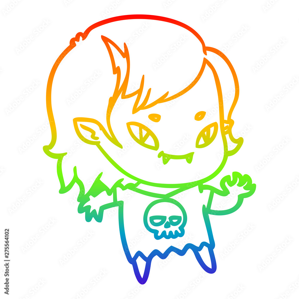 Obraz premium rainbow gradient line drawing cartoon friendly vampire girl waving
