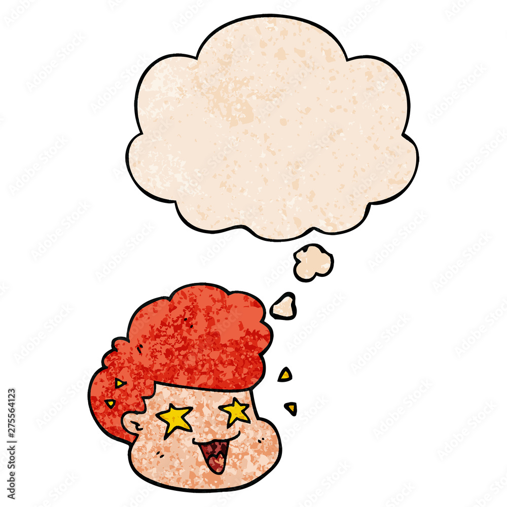 cartoon excited boy and thought bubble in grunge texture pattern style cartoon excited boy and thought bubble in grunge texture pattern style