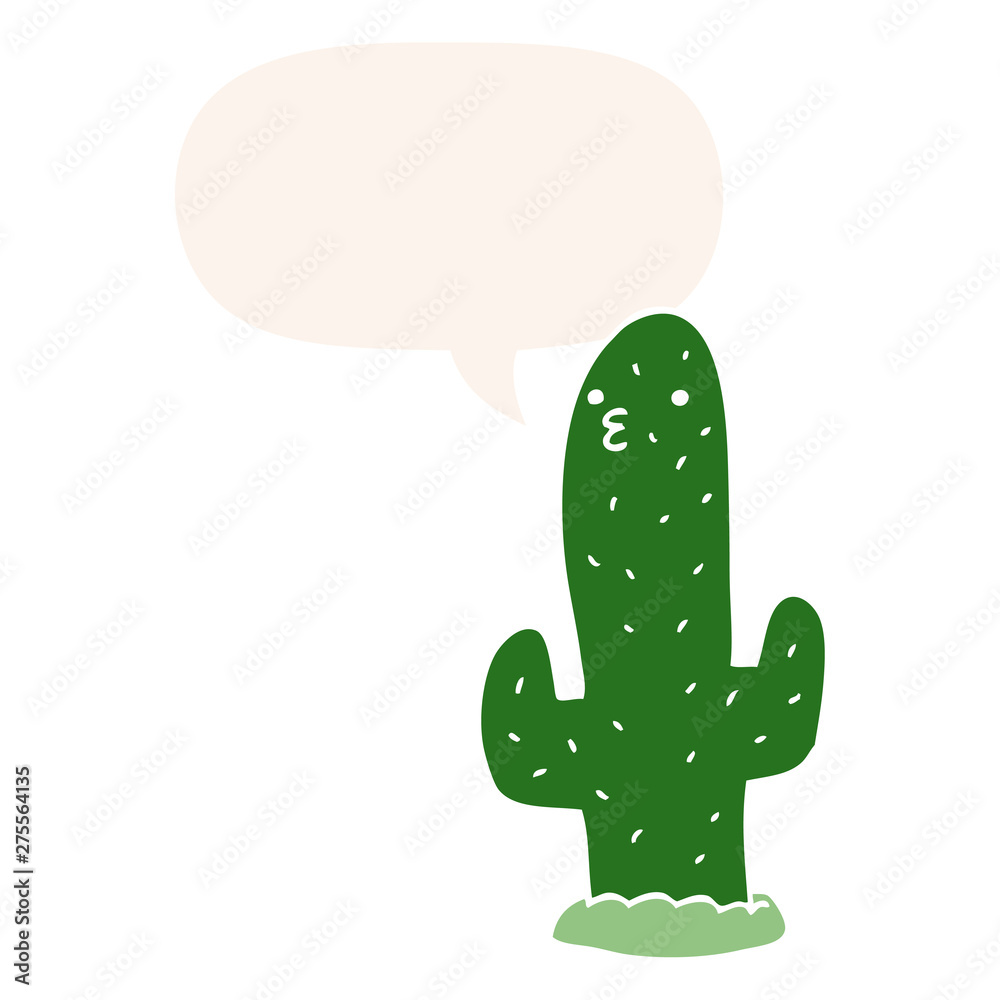 cartoon cactus and speech bubble in retro style cartoon cactus and speech bubble in retro style