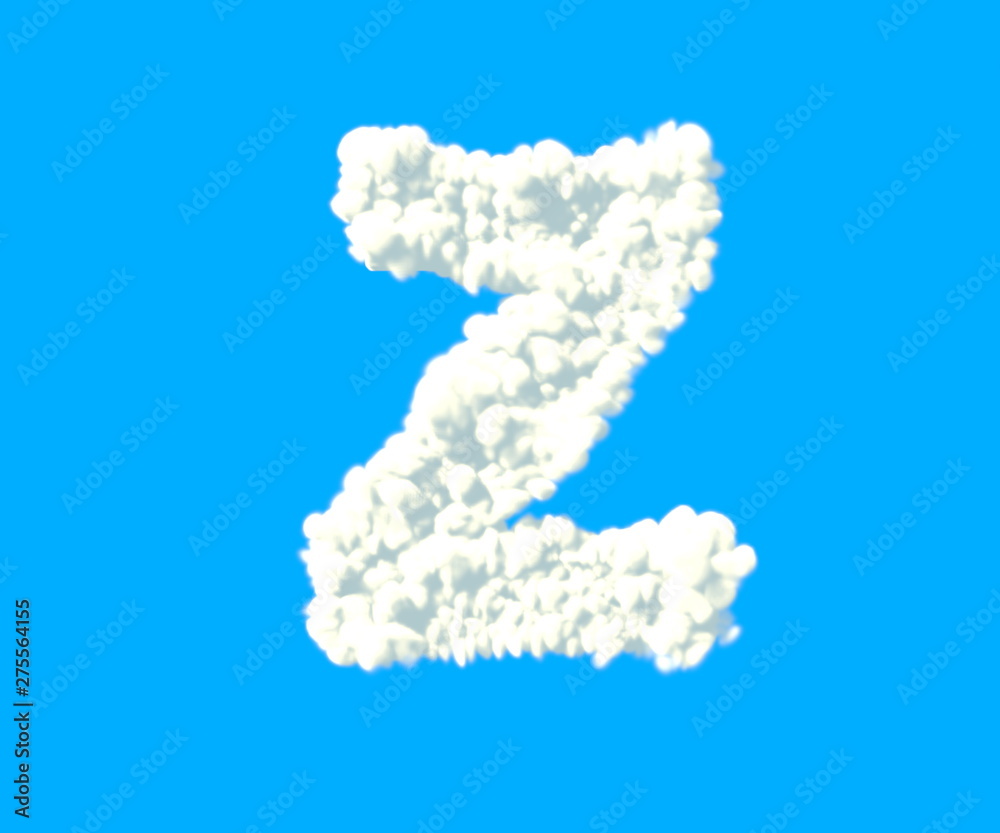 Clouds creative alphabet, white cloudy letter Z isolated on sky background - 3D illustration of symbols