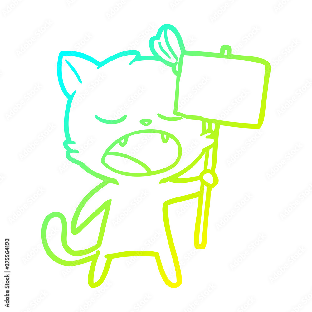 cold gradient line drawing cartoon yawning cat cold gradient line drawing cartoon yawning cat