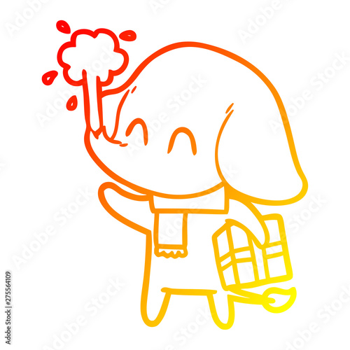 warm gradient line drawing cute cartoon elephant spouting water