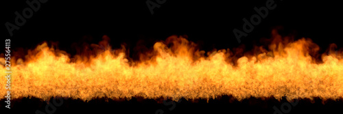 Line of fire at bottom - fire 3D illustration of mystery flaming lava, sylized frame isolated on black background