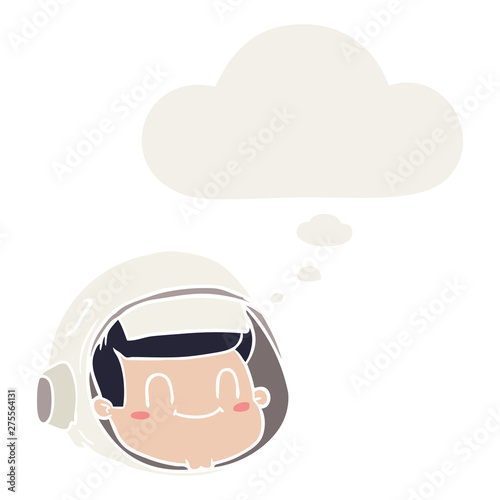 cartoon astronaut face and thought bubble in retro style
