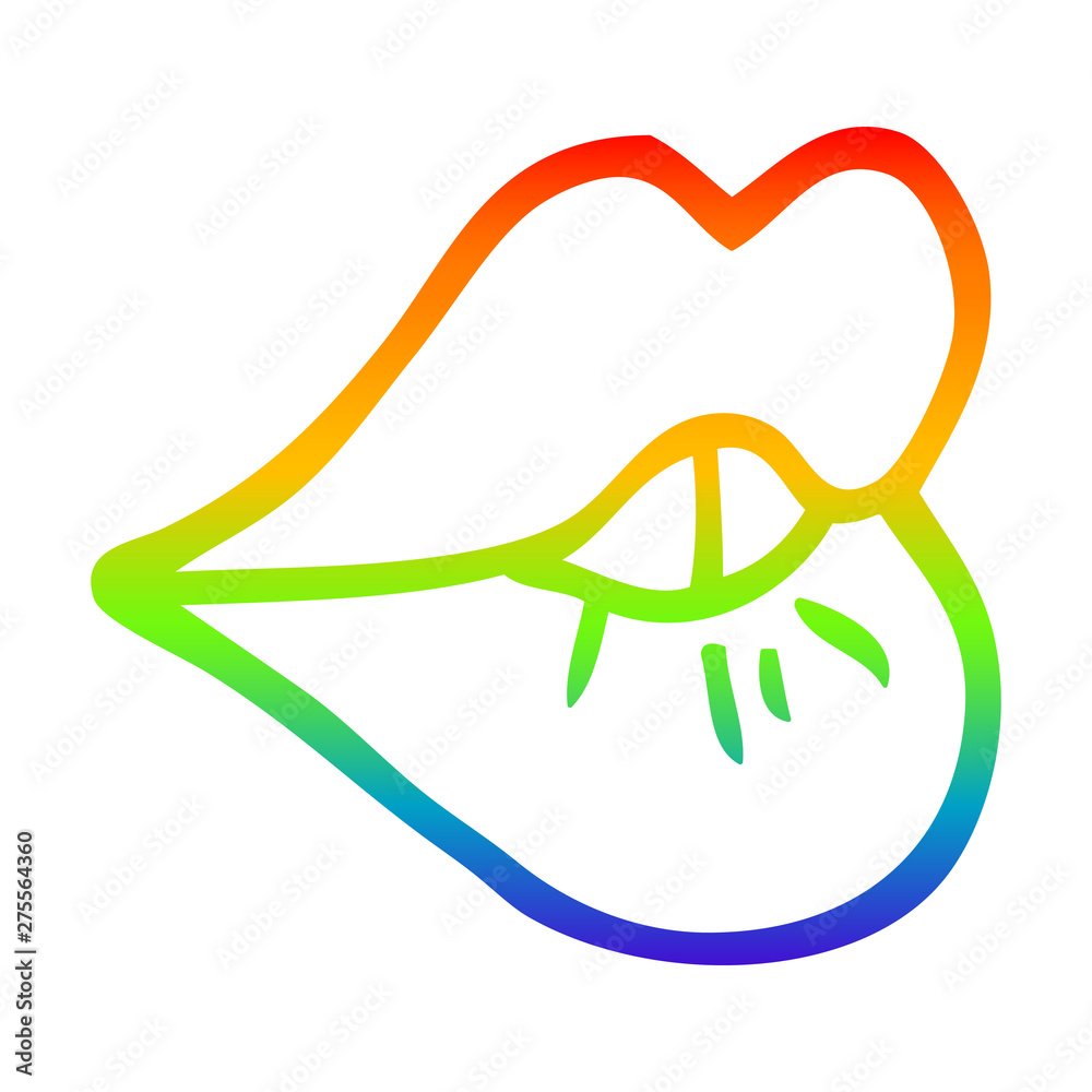 Fototapeta premium rainbow gradient line drawing cartoon pouting lips