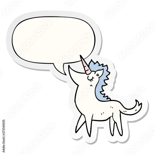 cartoon unicorn and speech bubble sticker