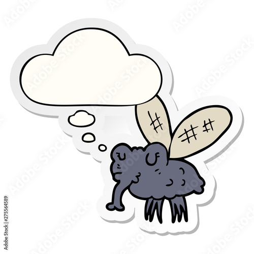 cartoon fly and thought bubble as a printed sticker