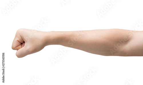 Man hand with fist isolated on white background with clipping path.