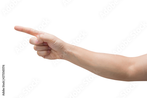 Man index finger isoalted on white background with clipping path.