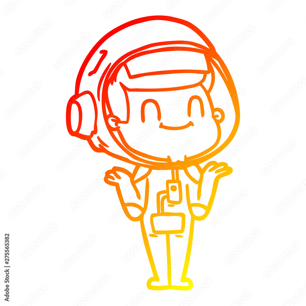 warm gradient line drawing happy cartoon astronaut man
